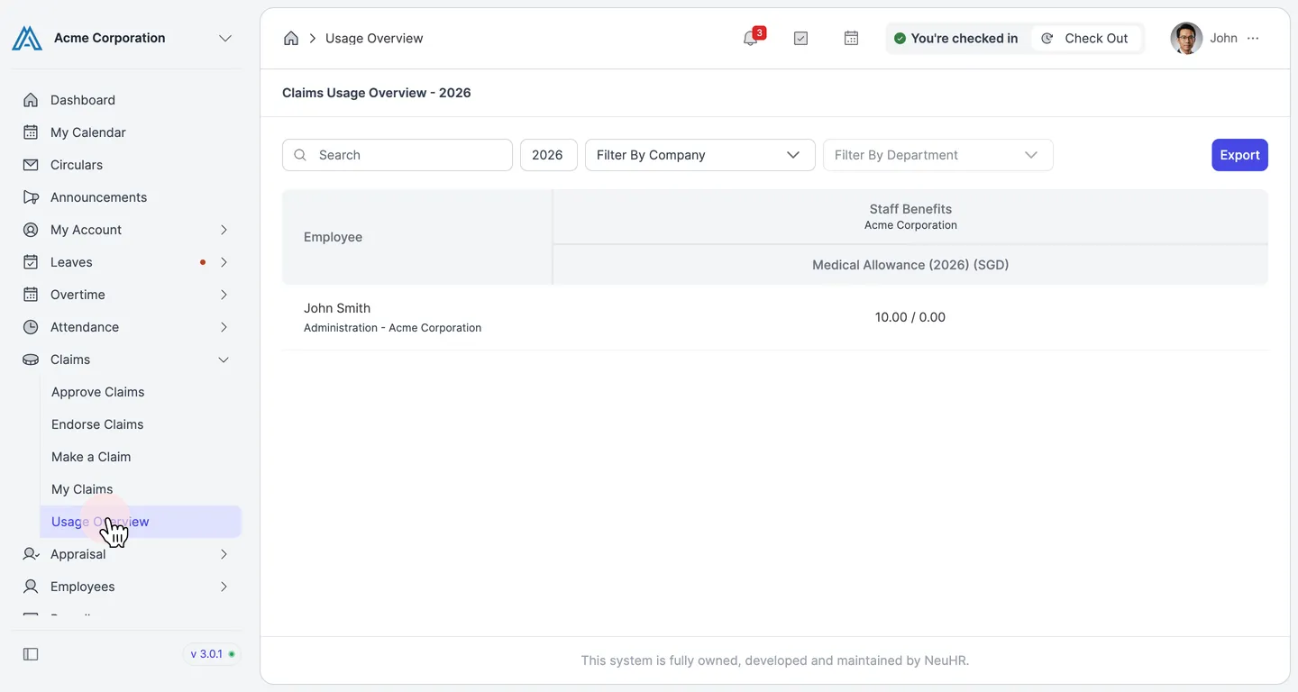 Sidebar with Usage Overview highlighted