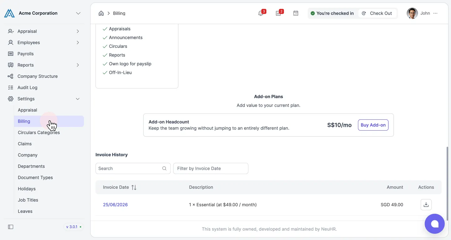 Navigate to Billing