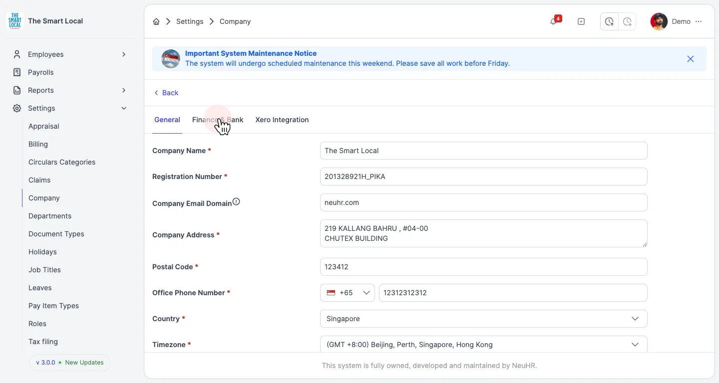 Navigate to Company settings