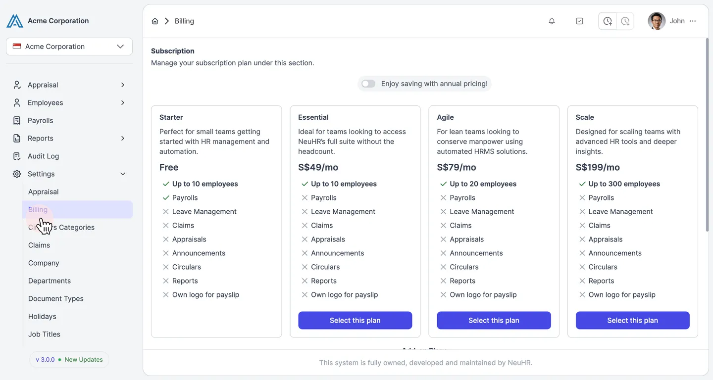 Navigate to Billing