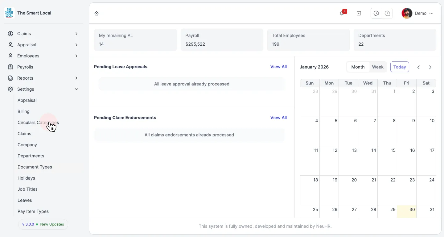 Navigate to Circulars Categories
