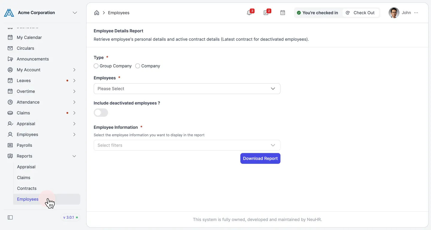 Navigate to Employee Reports