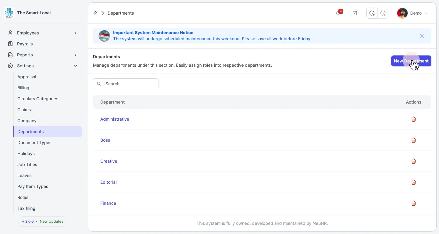 Navigate to Departments