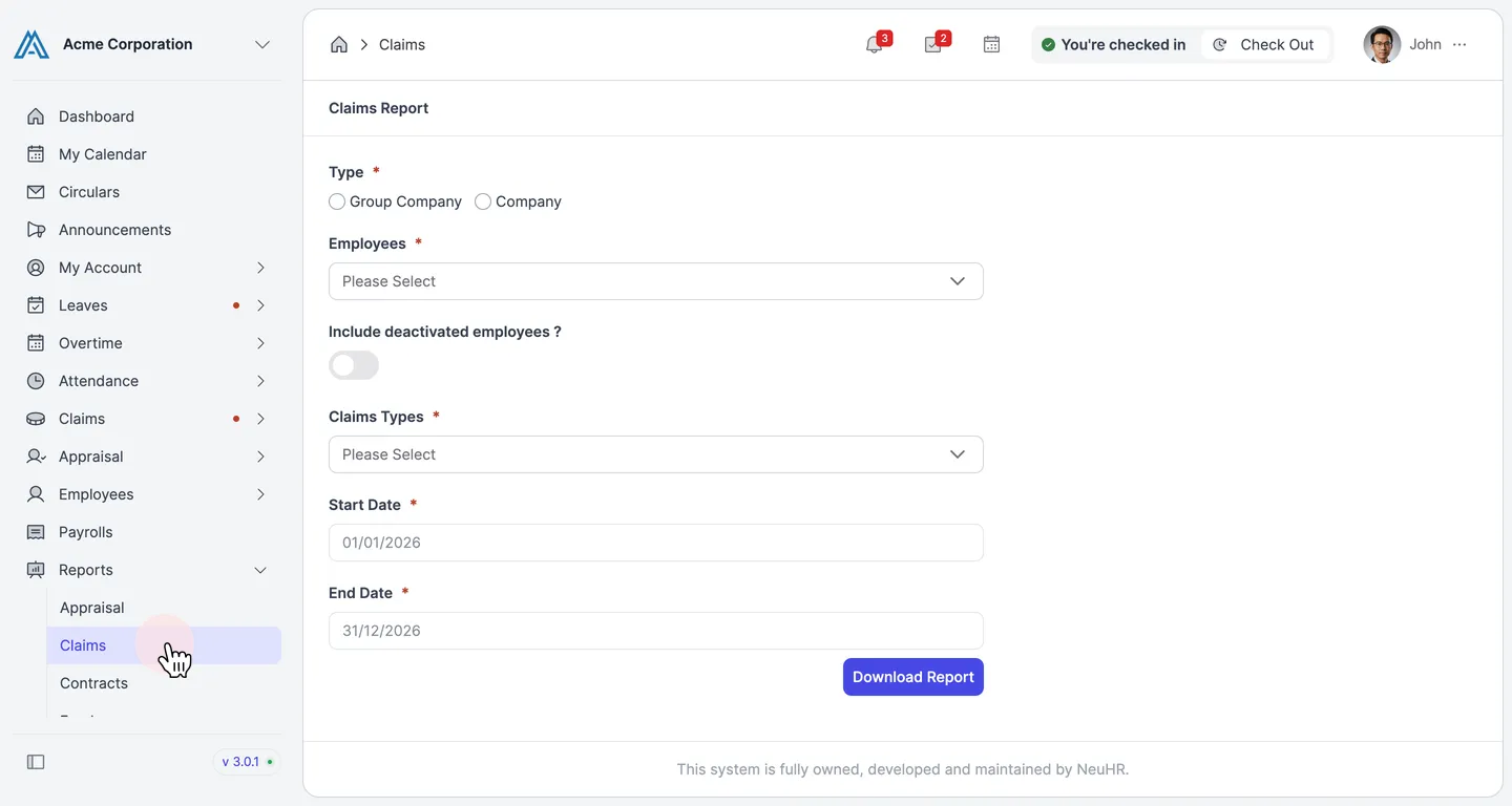 Navigate to Claims Reports