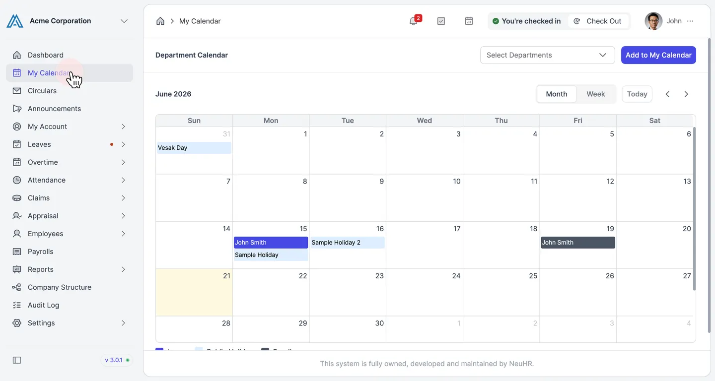 Navigate to My Calendar