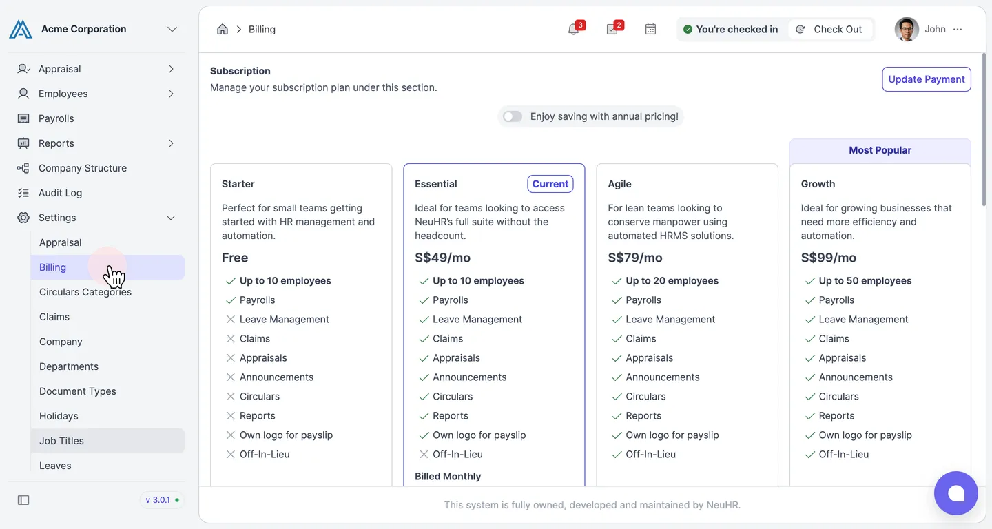 Navigate to Billing