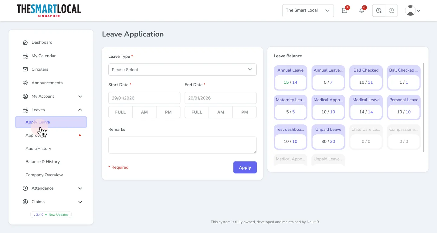 Navigate to Apply Leave