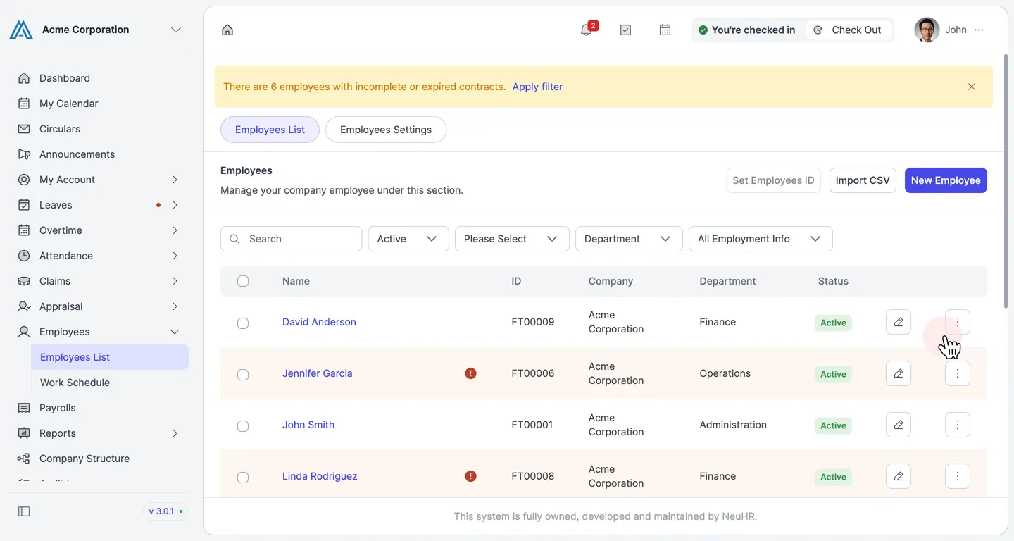 Employees List with pencil edit icon highlighted for David Anderson