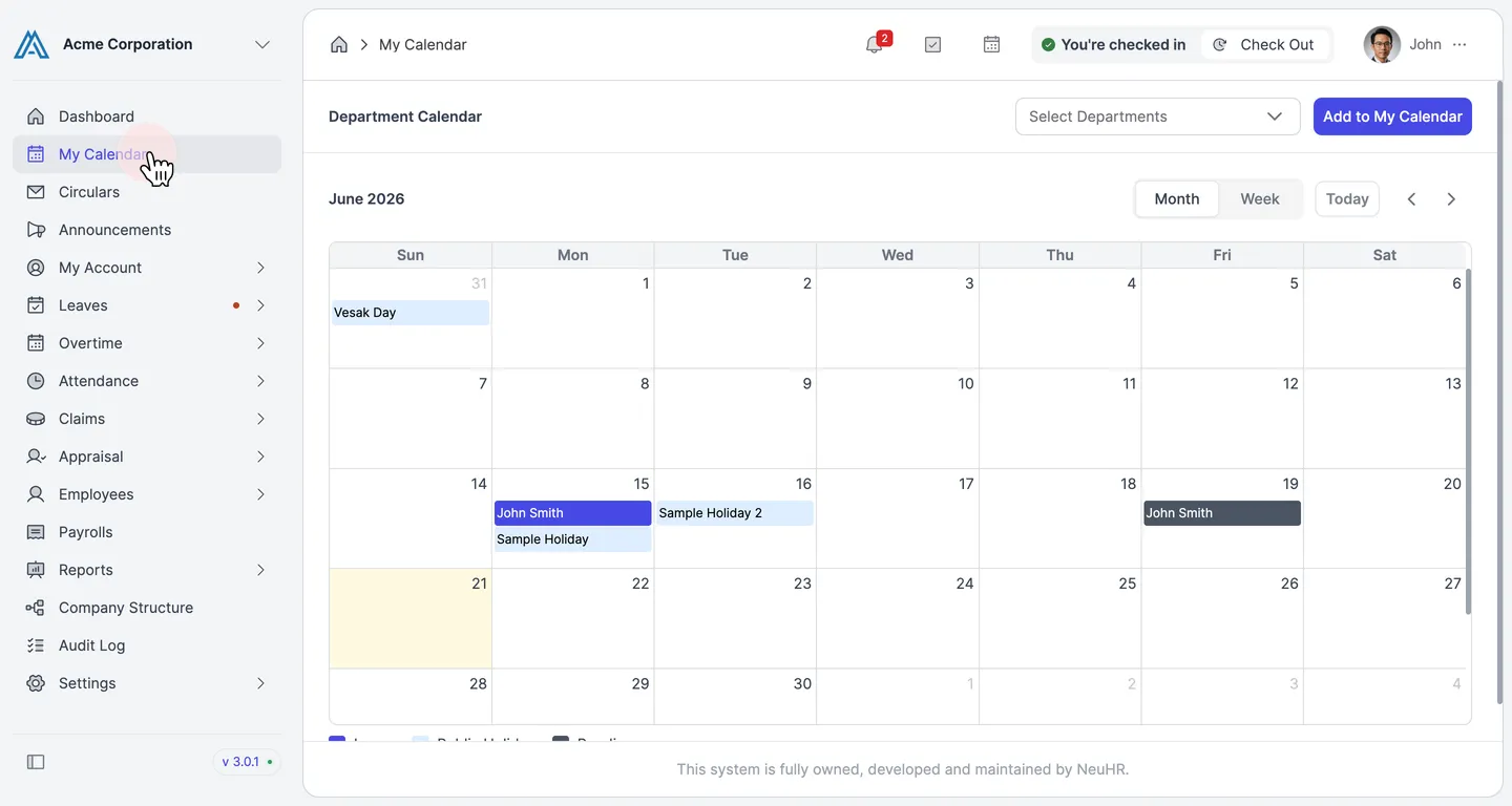 Navigate to My Calendar