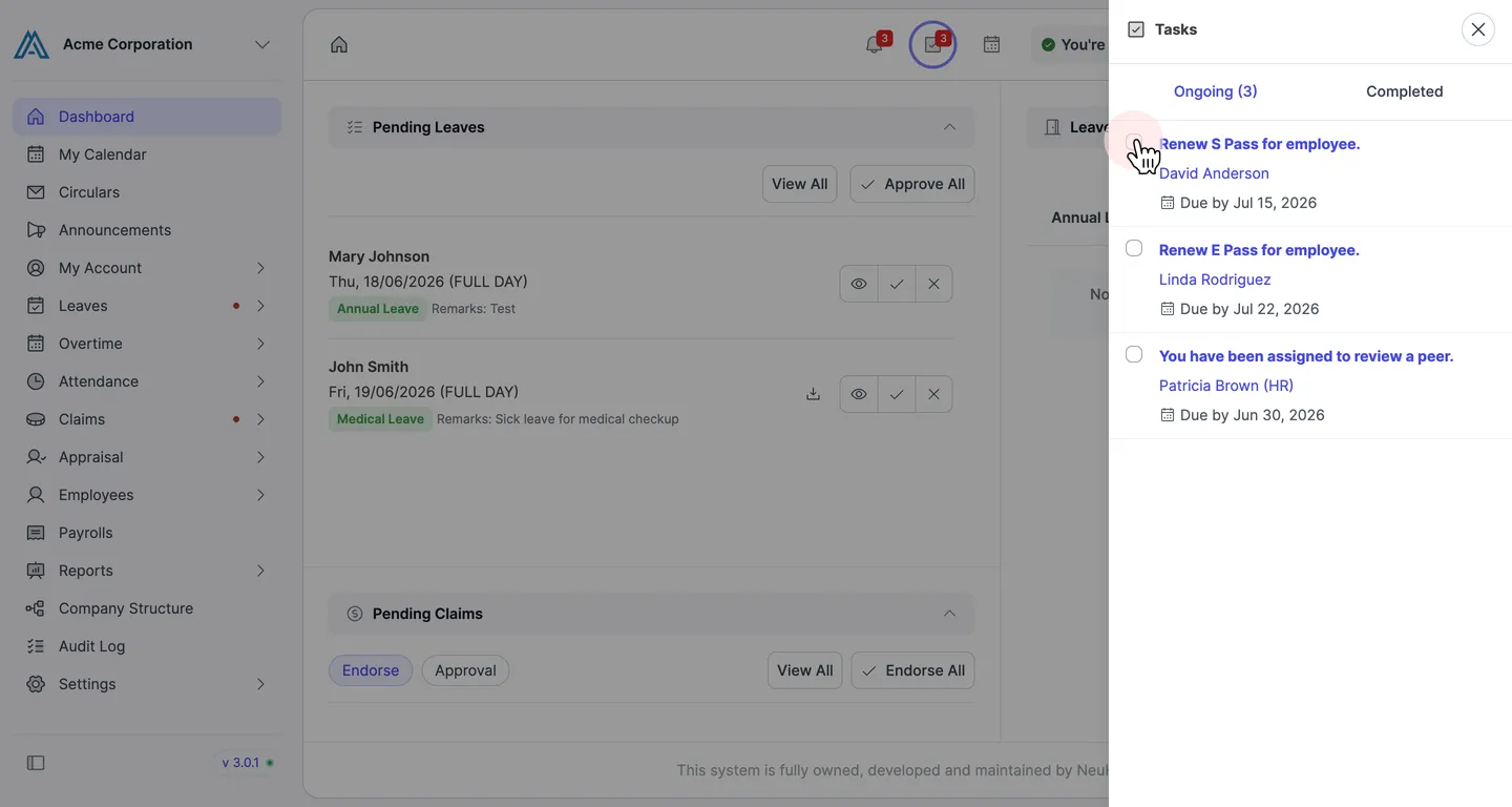 Click the checkbox next to the task