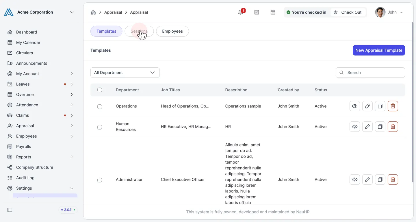 Click Sessions tab