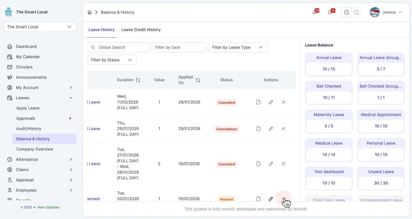 Click the cancel button in the Actions column
