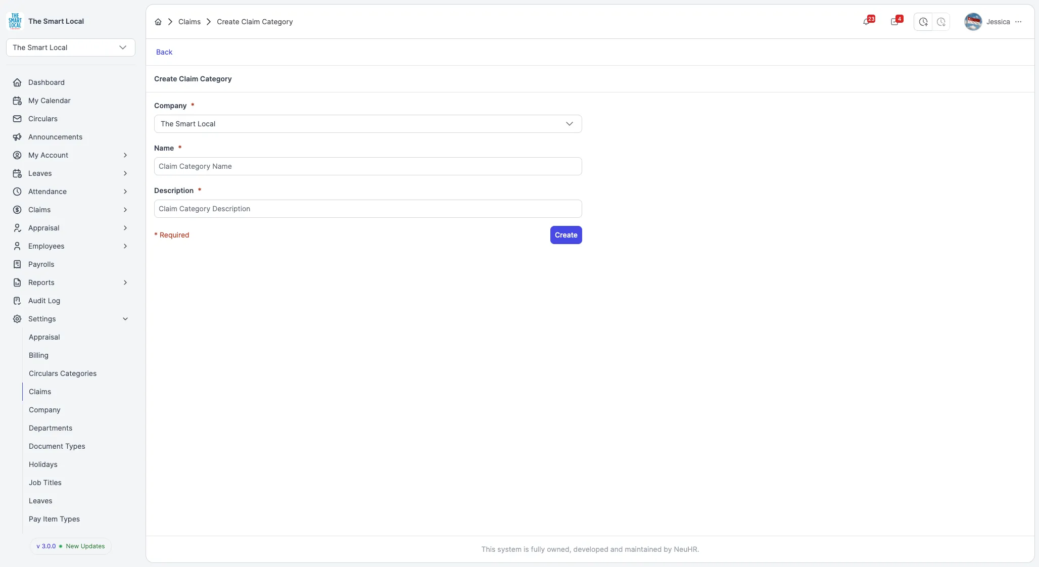 Click New Claim Category Button