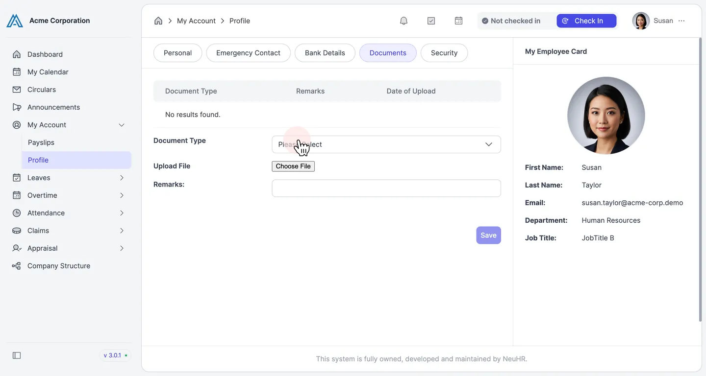 Click the Document Type dropdown