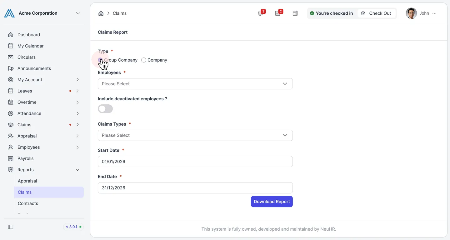 Select report type