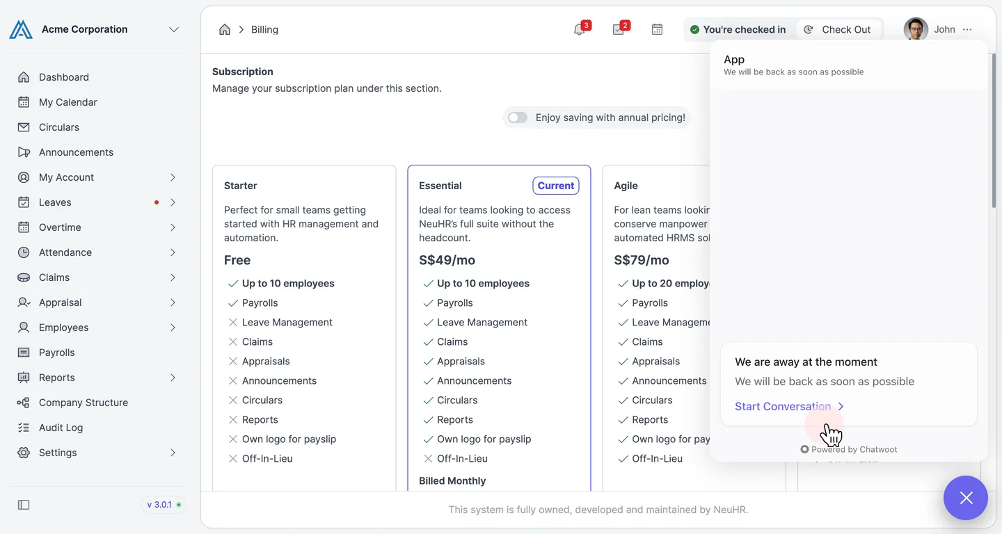 Open live chat and start conversation