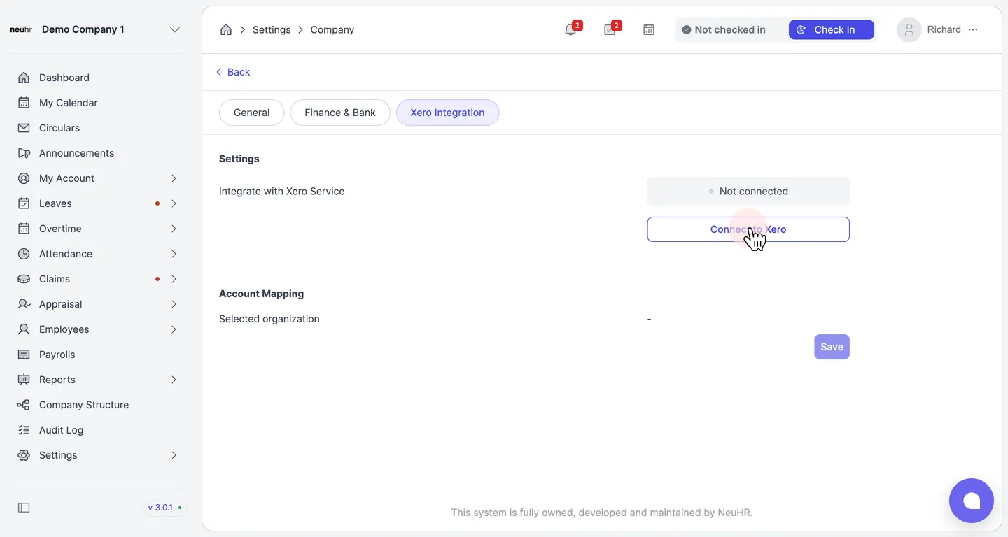 Click Connect to Xero
