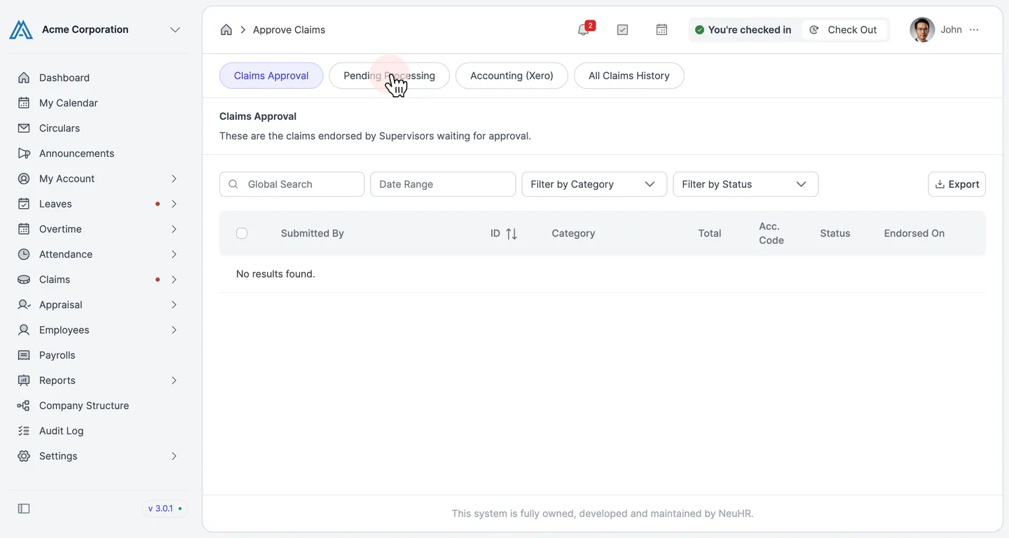 Click the Pending Processing tab
