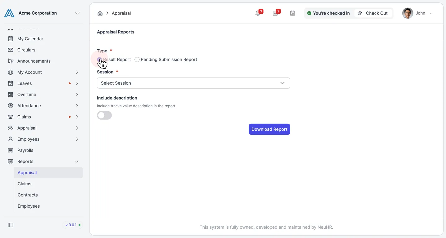 Select report type
