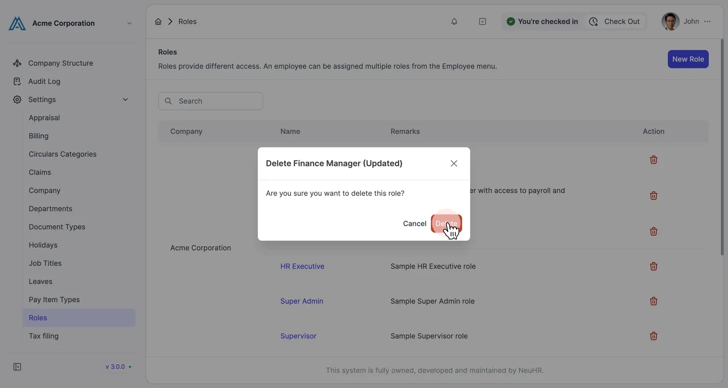 Delete confirmation dialog with Delete button