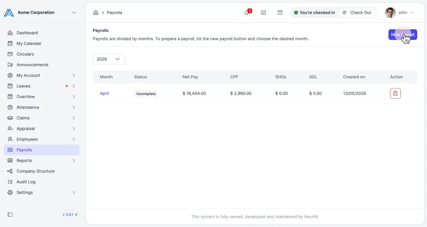 Click the New Payroll button