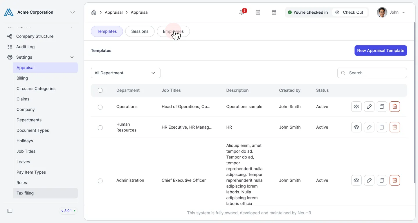Click Employees tab
