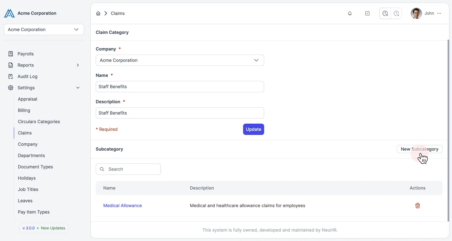 Click New Subcategory