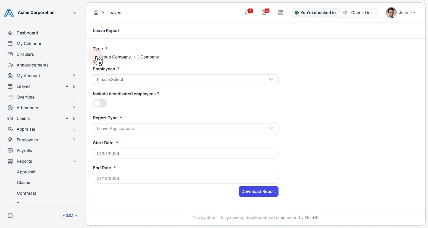 Select report type