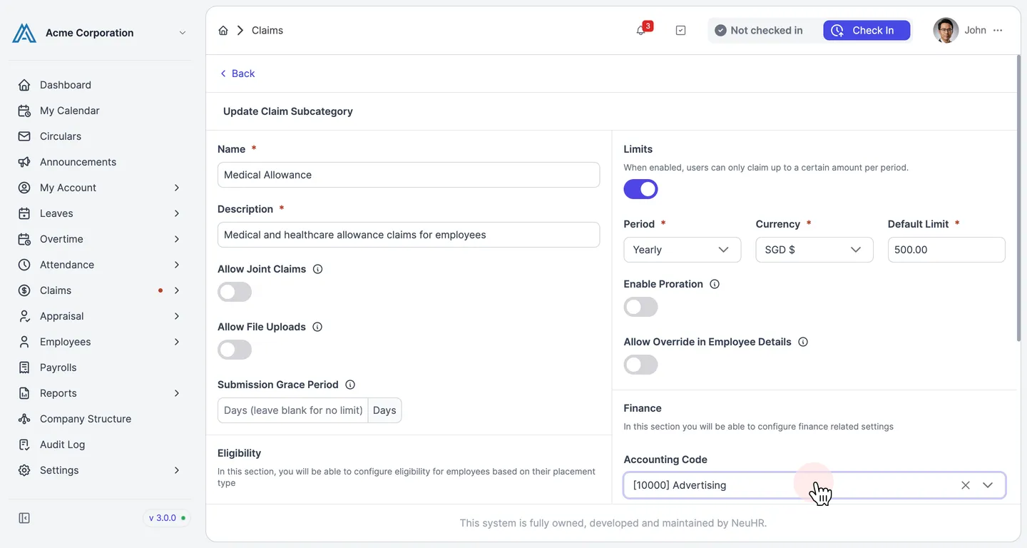 Step 3 – Select accounting code