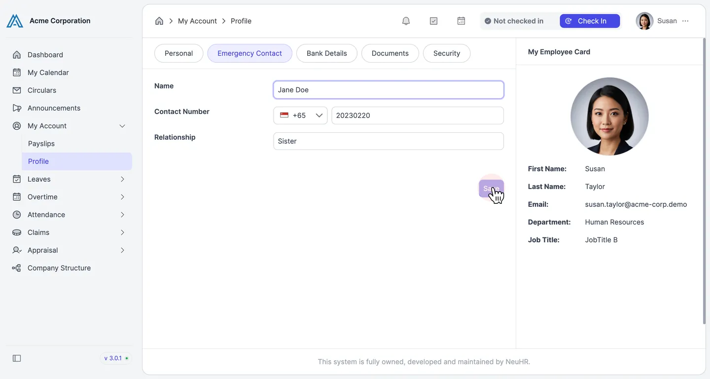 Update emergency contact form