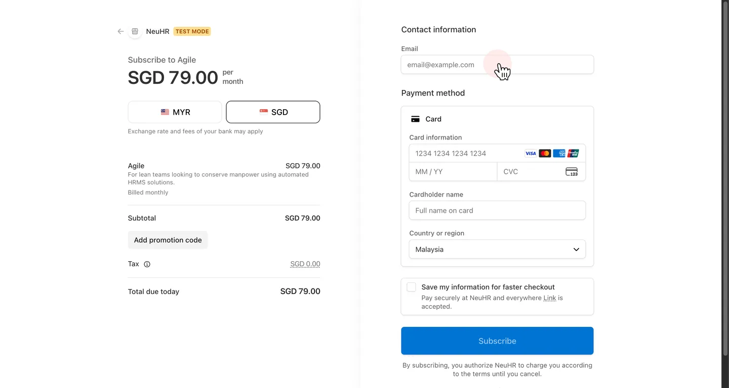 Stripe payment form