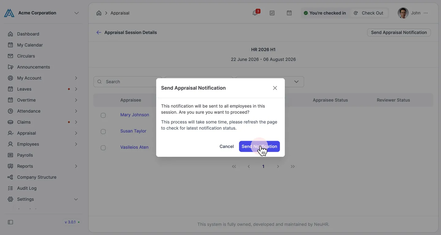 Confirm Send Notification