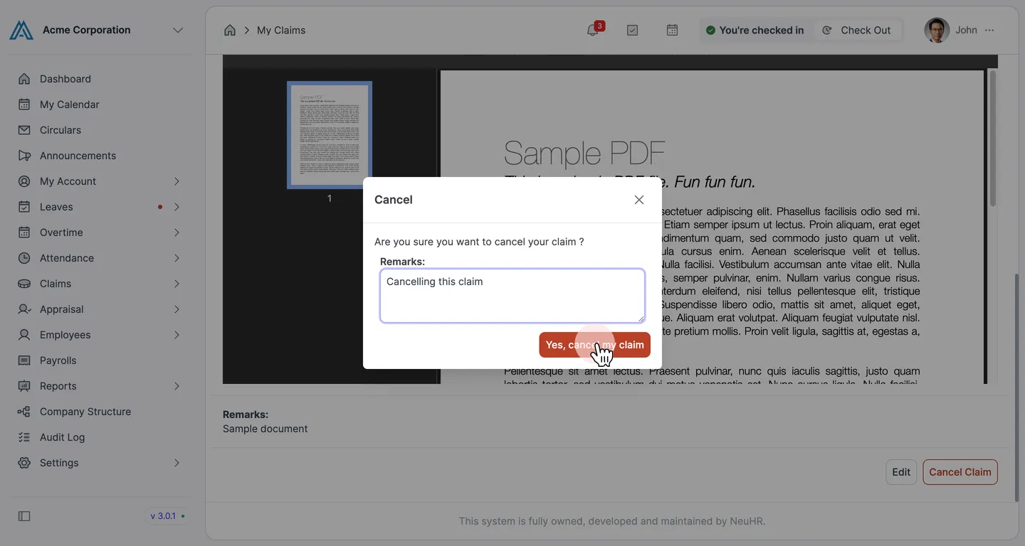 Confirm cancellation dialog