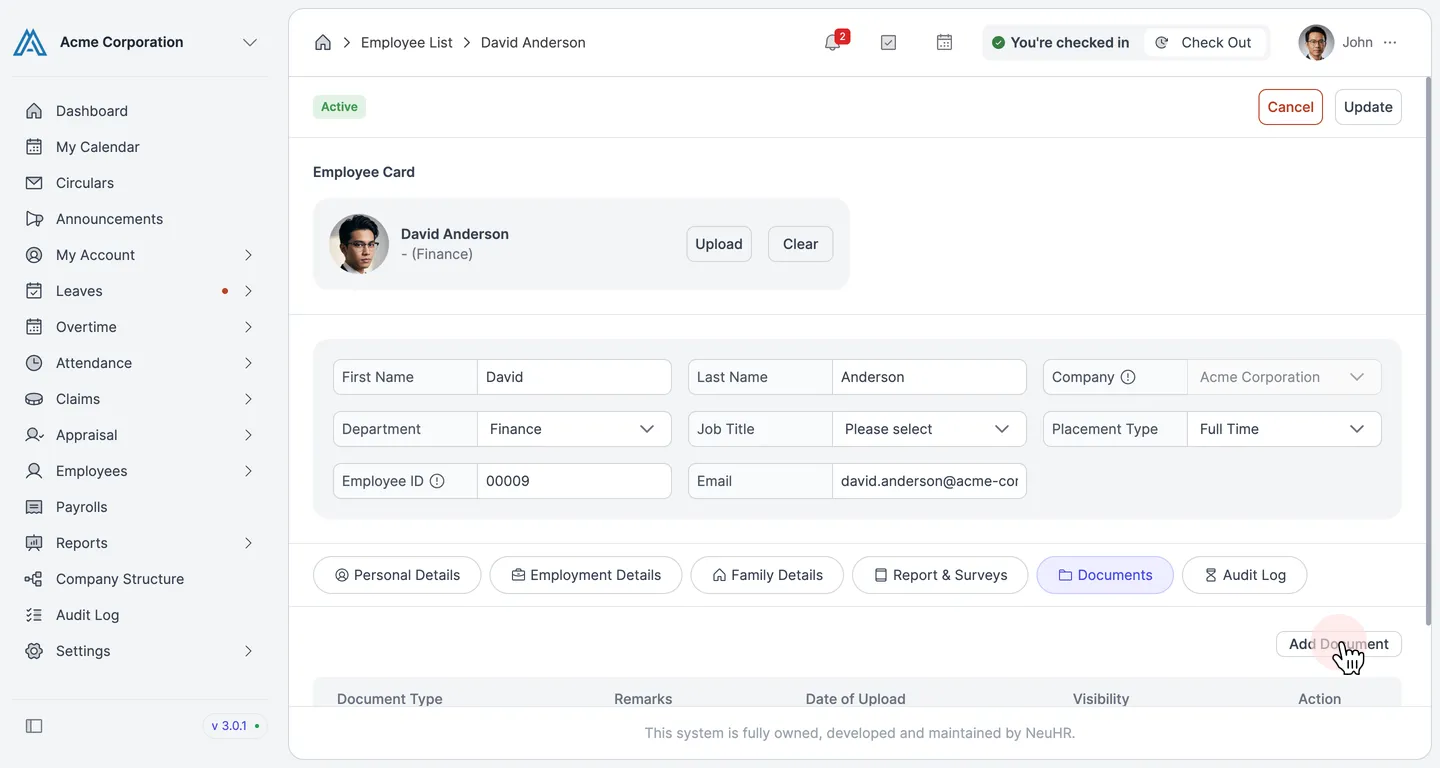 Documents tab showing Add Document button