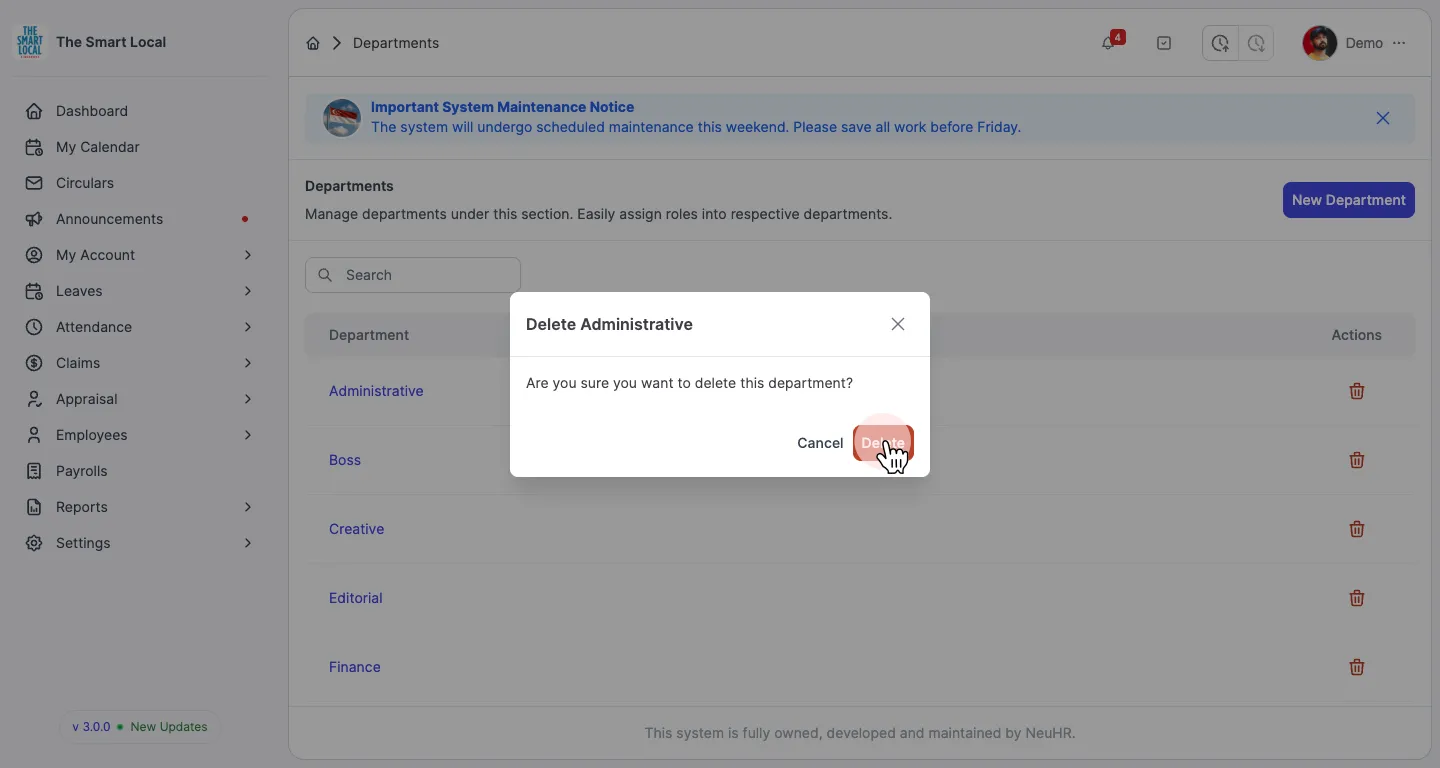 Confirm deletion