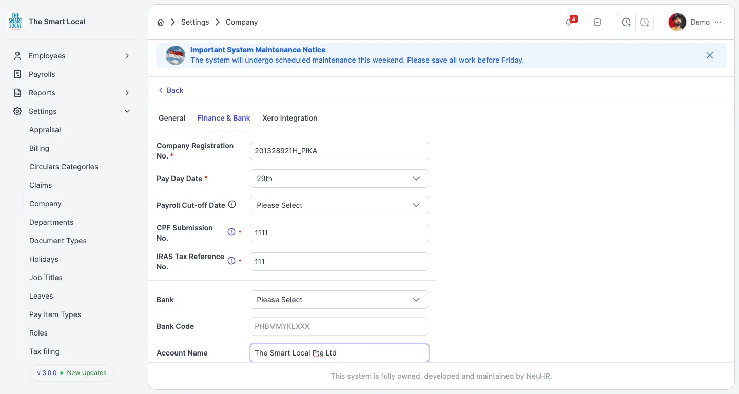 Finance information fields