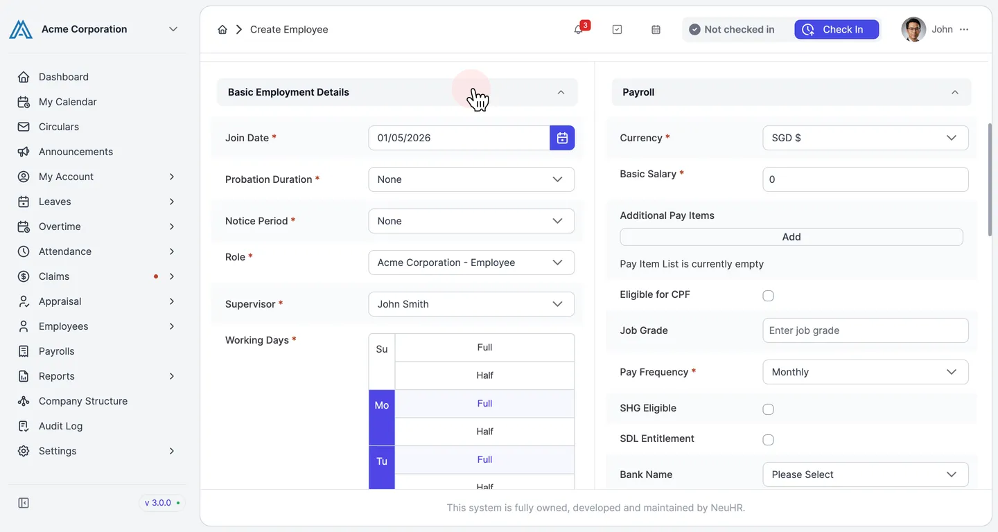 Complete required fields on Employment Details tab