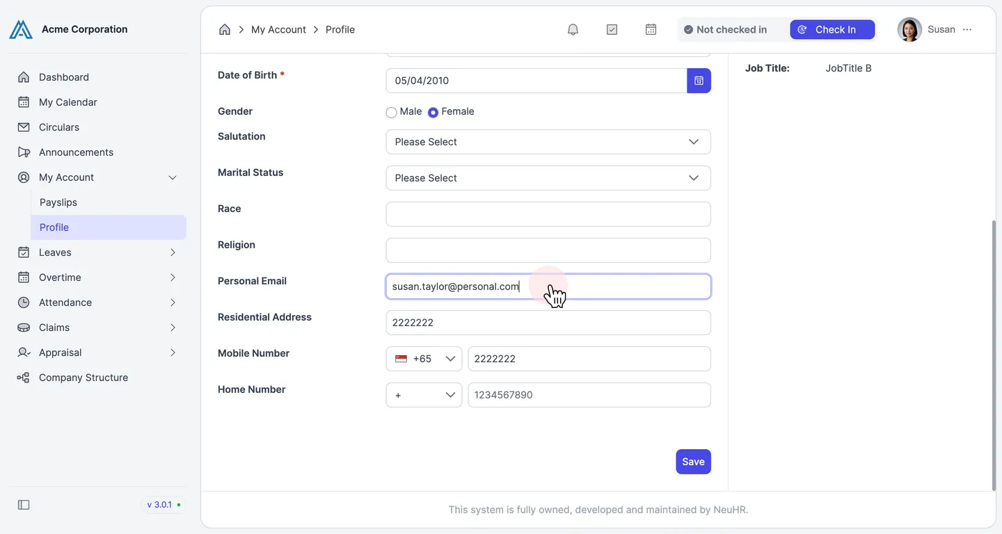 Update personal information fields