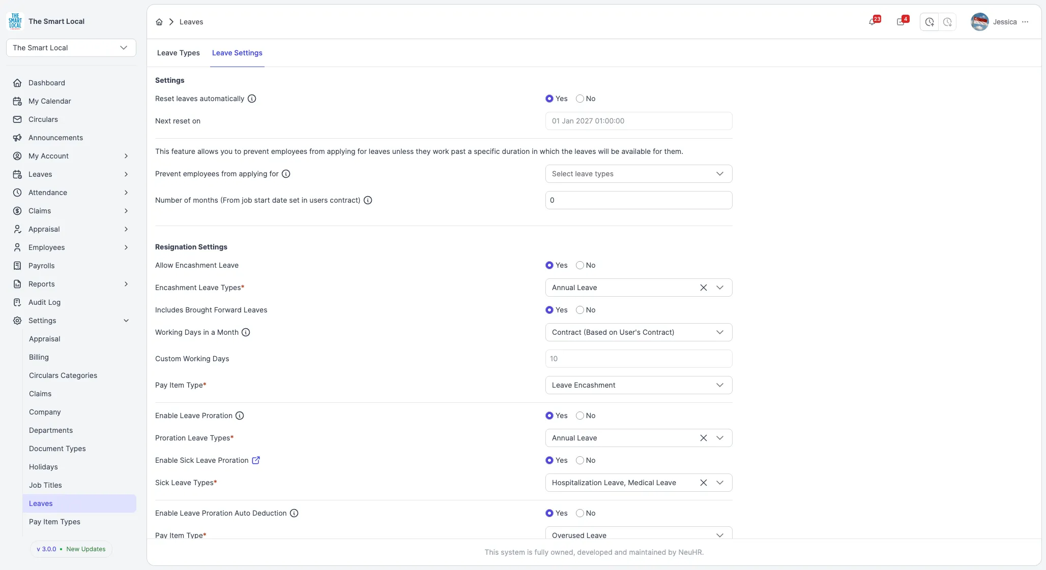 Configure Leave Settings