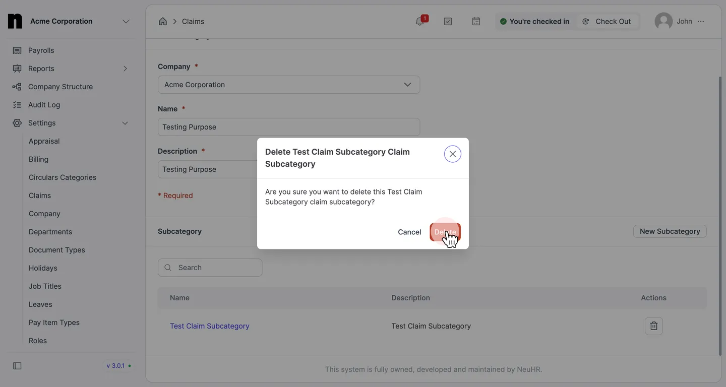 Click Delete in the confirmation dialog