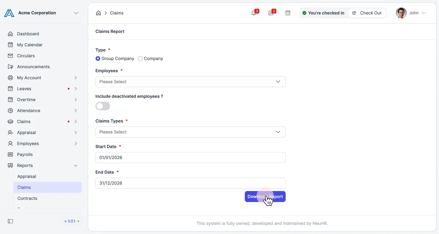Download Report button