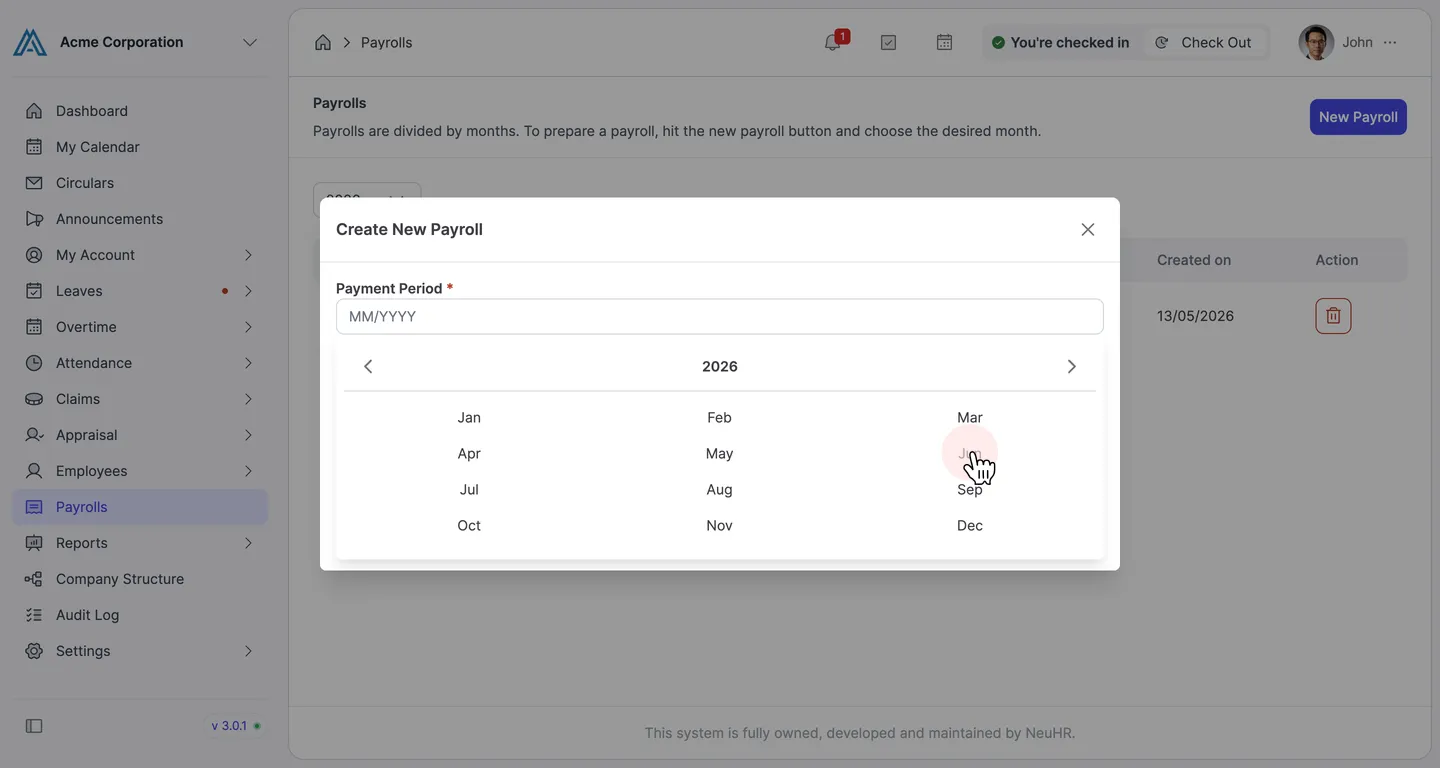 Select the payment month from the date picker