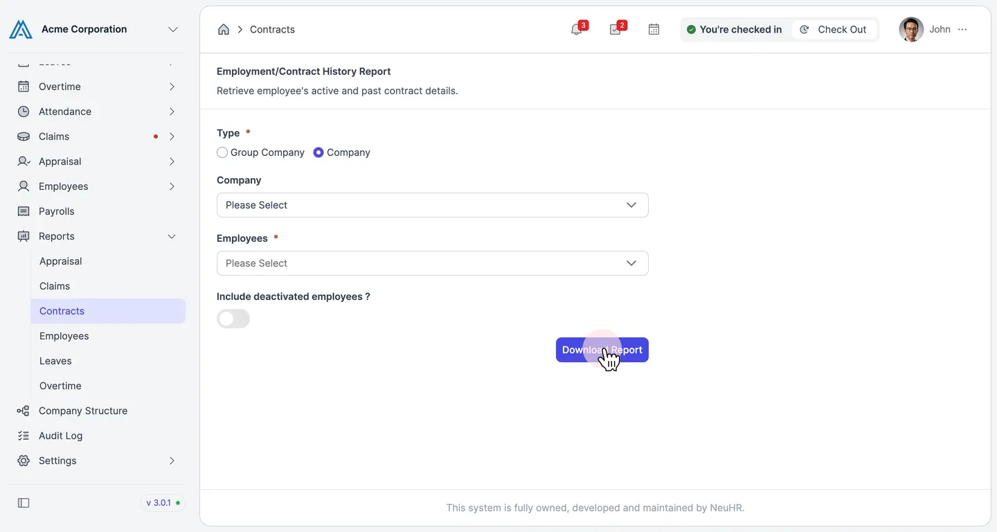 Download Report button