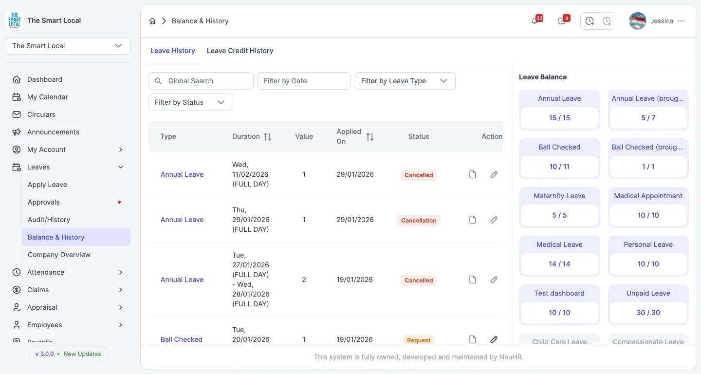 Leave status changes to Cancelled