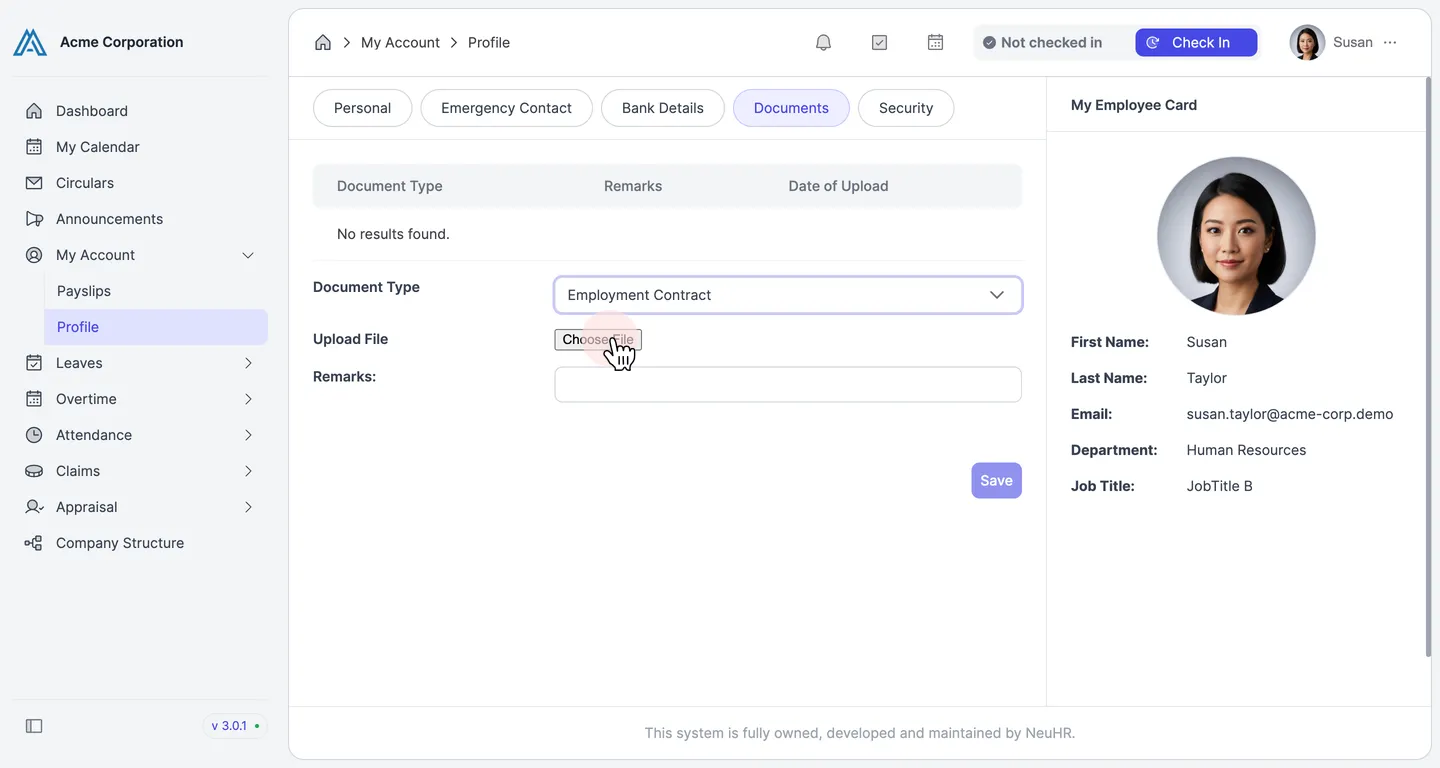 Click Choose File to select your document