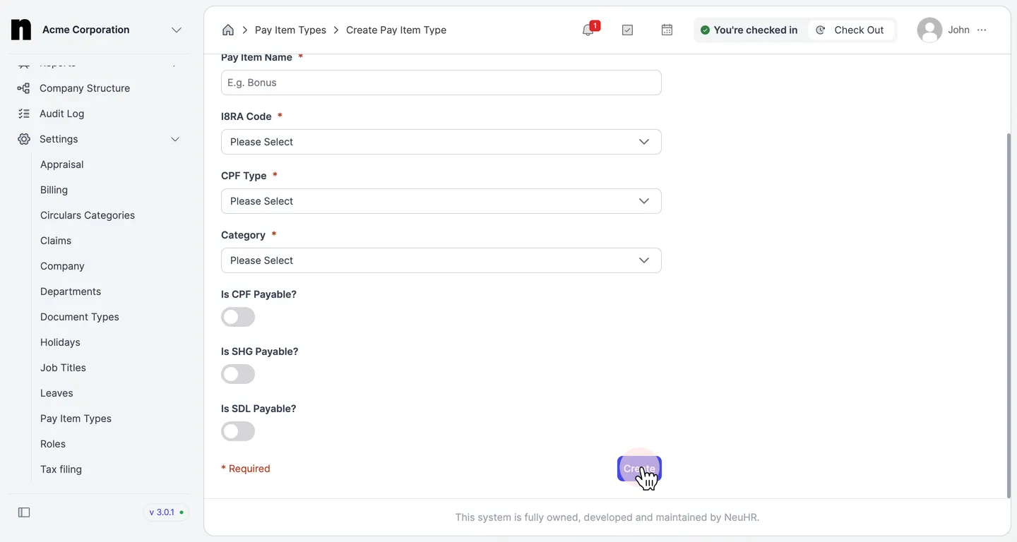 Configure toggles and click Create