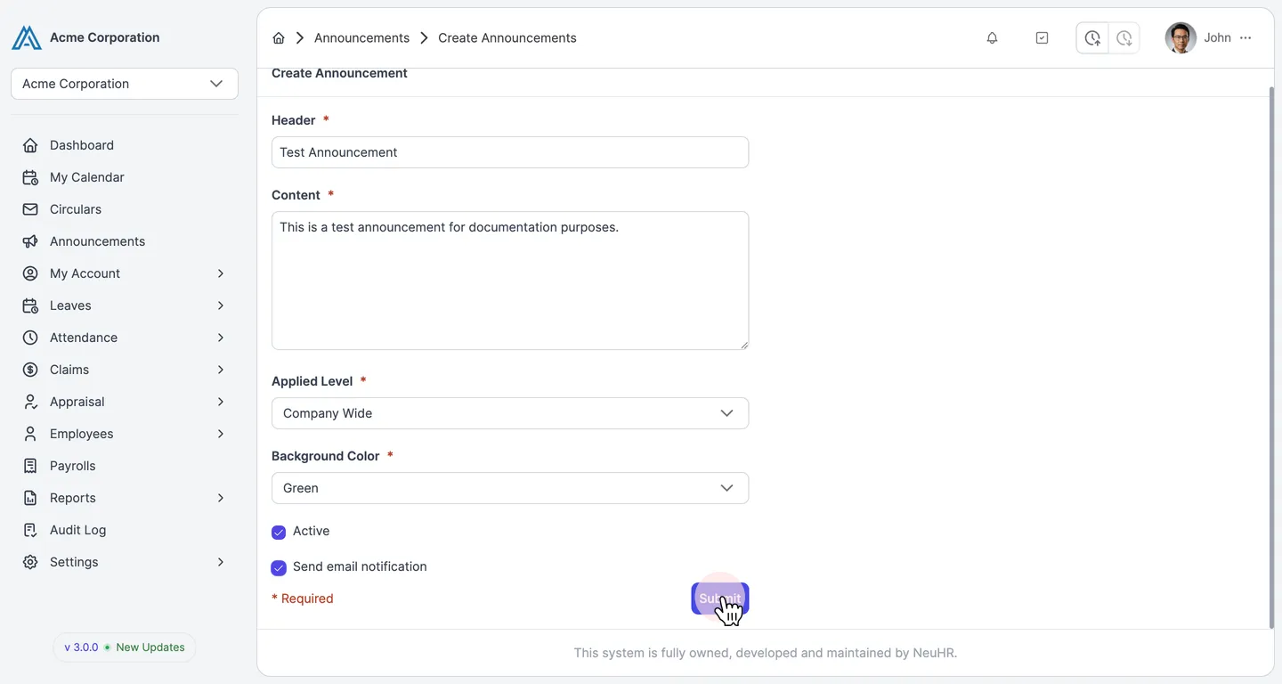 Submit Announcement