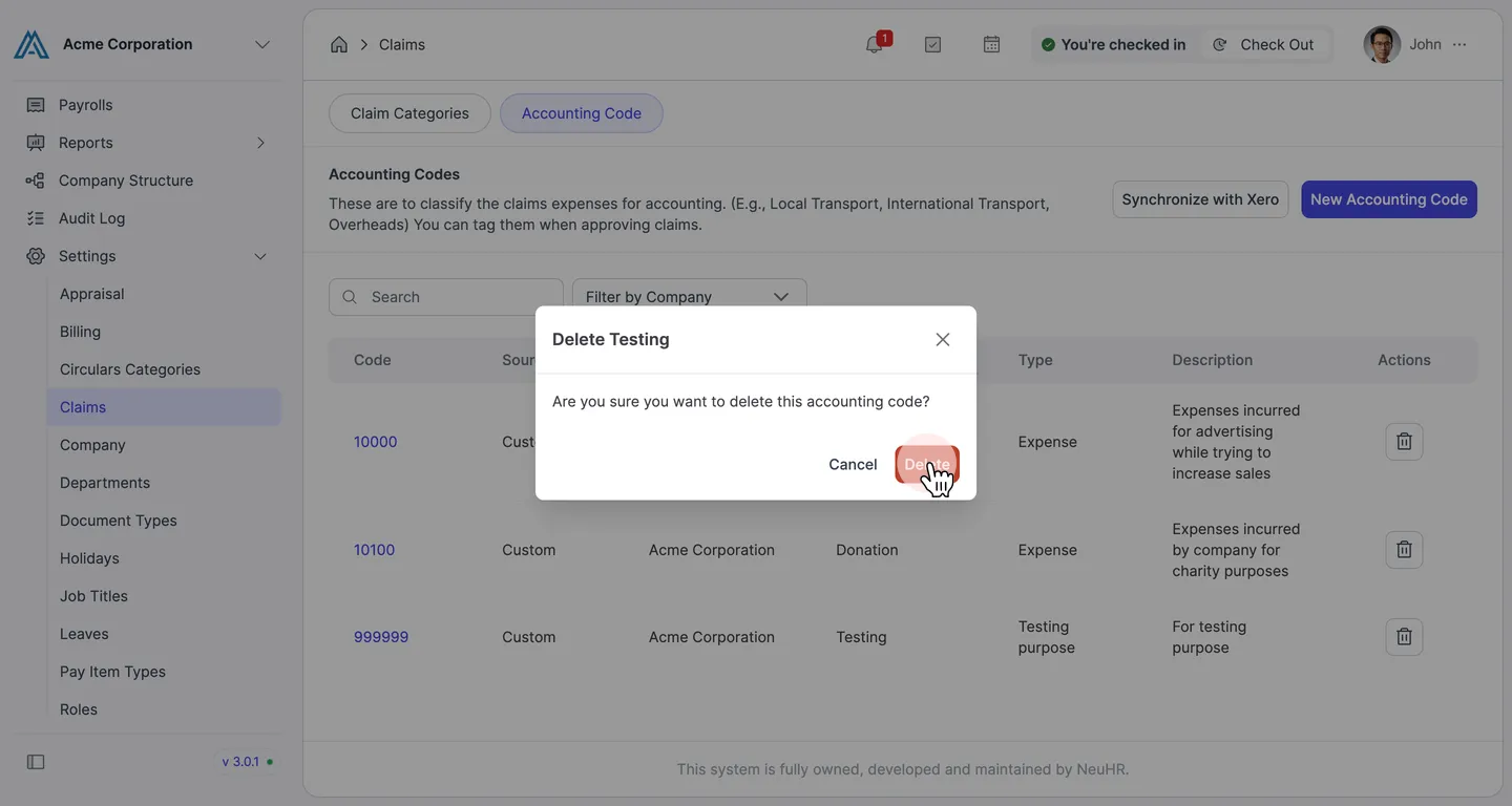 Click Delete in the confirmation dialog