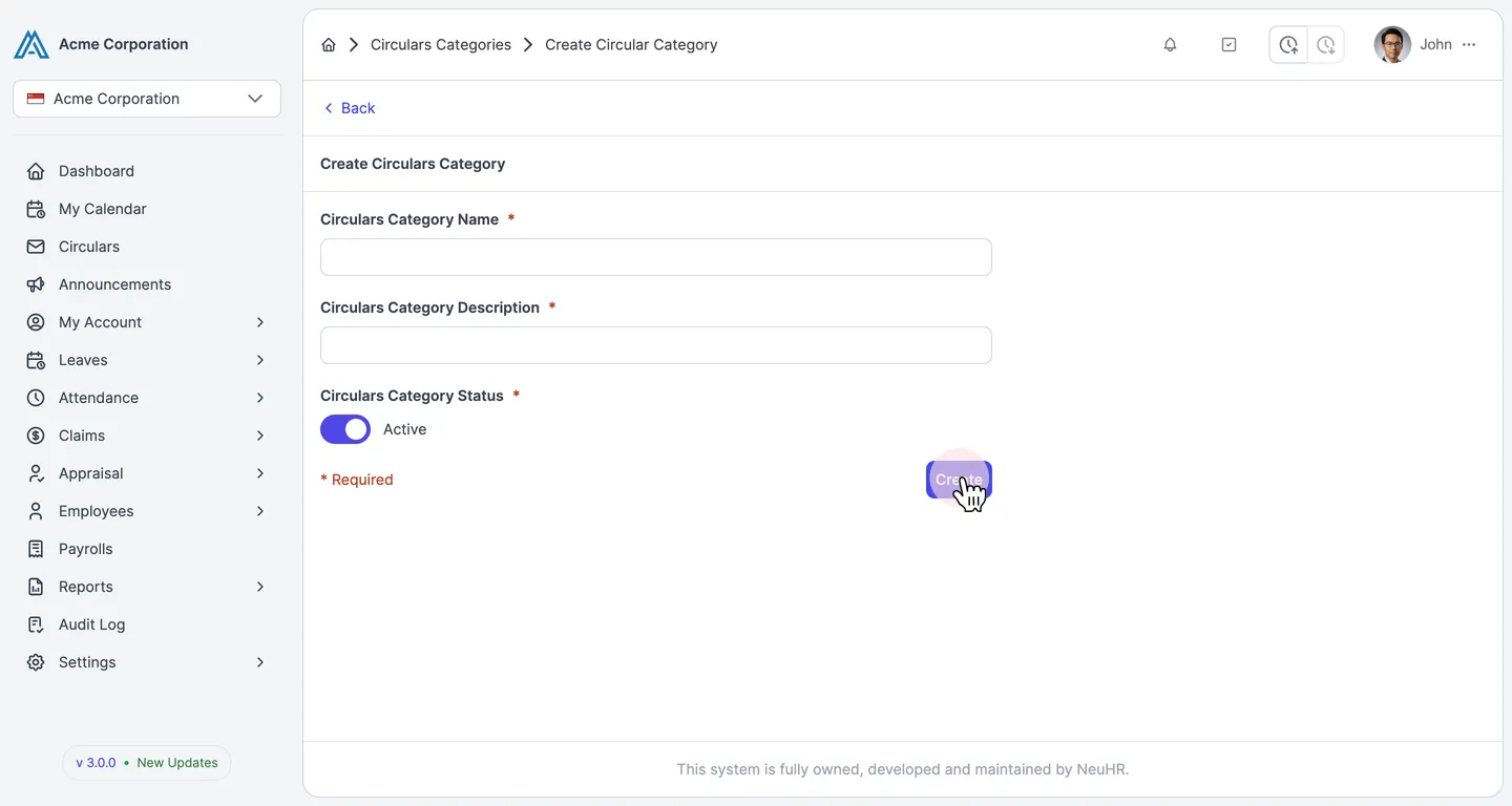 Create category