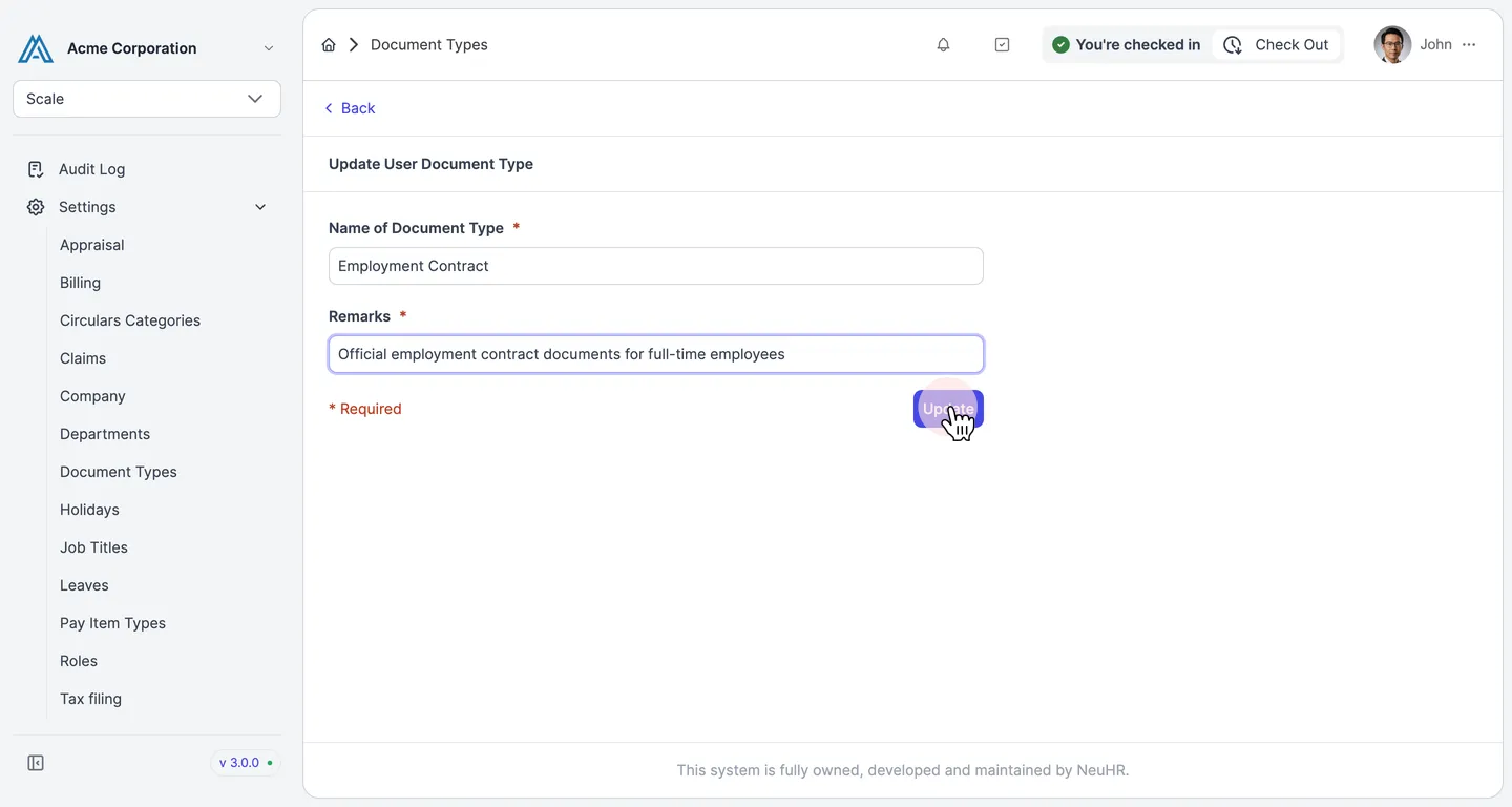Edited form with Update button